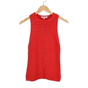 NWT Madewell Crochet-Knit Crewneck Sweater Tank Crushed Watermelon Red Size XS